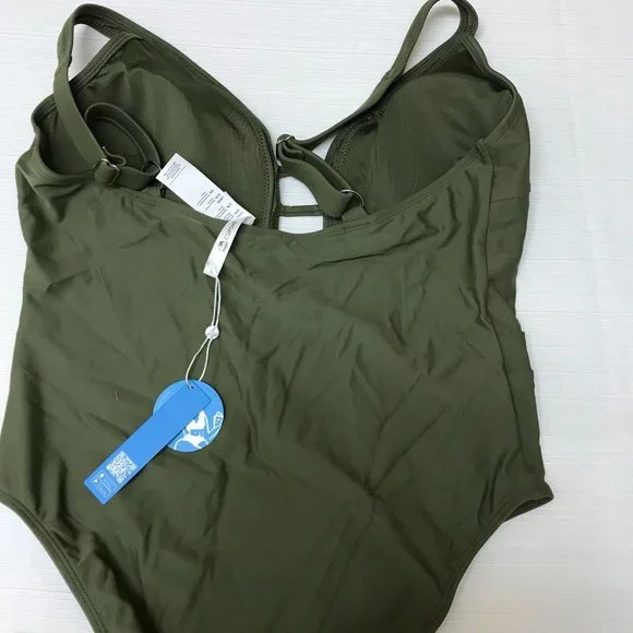 Cupshe Oasis Green Strappy Front Blocked One Piece Swimsuit NWT Size Large - Picture 5 of 6